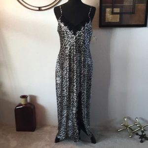 NWT Vintage Sexy Black Leopard & Lace Long Nightgown Full Slip Dress Lingerie